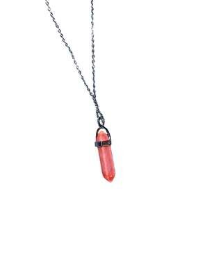 Cherry Quartz Hexagonal Point Crystal Pendant Silver Chain Necklace